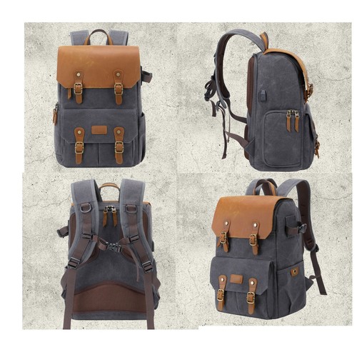 DSLR SLR Camera Waterproof Canvas Backpack Rucksack Bag For Canon Sony Nikon - Picture 5 of 6