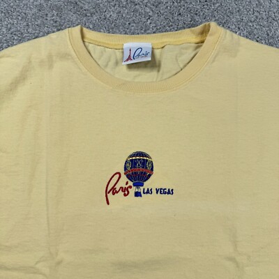 Paris Hotel Casino Las Vegas T-Shirt Top Women's Medium Yellow Embroidered
