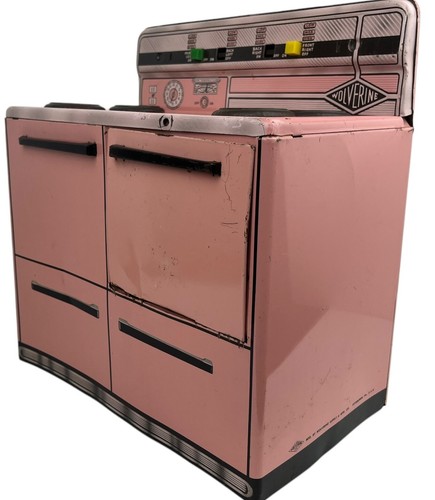 Vintage 1950s Wolverine Pink Metal Tin Litho Stove Oven Kitchen Toy Appliance - Picture 9 of 15