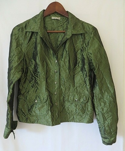 Elliott Lauren Jacket Snap Front Close Shiny Crinkle Green Size 6 #9974