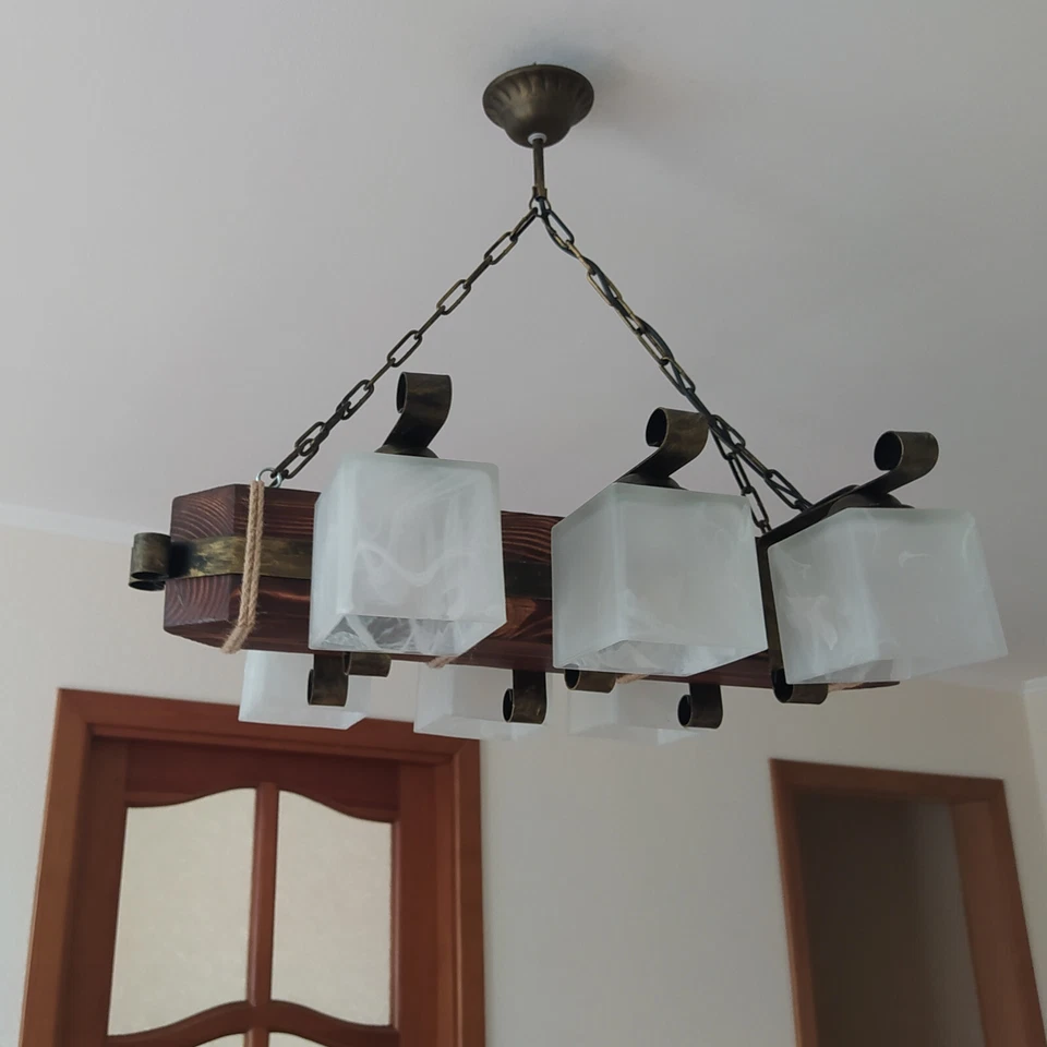 Lámpara de madera, araña de madera, luz de comedor, lámpara colgante, accesorio de techo  Foto 2 de 2