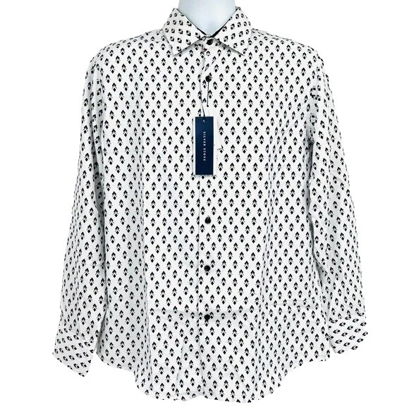 Long Sleeve Geometric Regular Size 2XL Casual Button-Down Shirts for Men