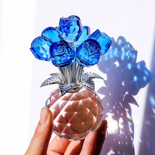 Estatuilla de cristal de siete rosas flores adorno de cristal rosa coleccionable para boda - Imagen 2 de 7