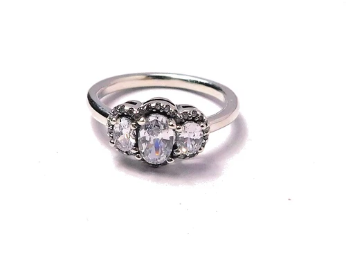 Authentic Pandora Ring, Silver Three Stone Vintage, #190049C01, Clear CZ