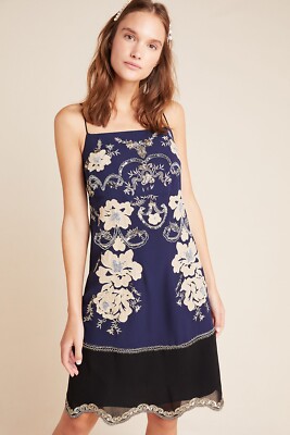 anthropologie embroidered slip dress Anthropologie Pinkerton Size XS Purple Silk Embroidered Slip Dress  Adjustable
