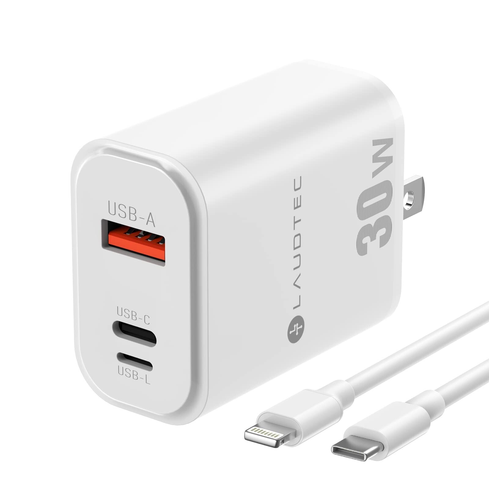 30W Fast Charger Block with 3 Ports PD QC Power Delivery by LAUDTEC