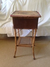 antique BAMBOO SEWING STAND work table c1890  LIFT TOP compartmentalized drawer