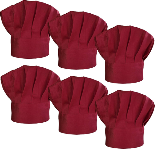 6 Pack Chef Hat Set Elastic Baker Kitchen Catering Cooking Chefs Hats