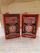 Vtg Marvel Mystery Oil Tin Cans 2 Quarts Top Cylinder Lubrication 1 Full 1 Empty