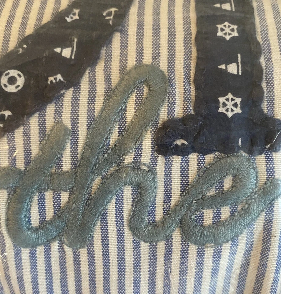 Pier 1 Nautical Stripe Embroidered Throw Pillow Blue HOME IS WHERE THE HEART IS - Image 2 of 4