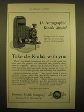 1924 Kodak 1A autographic Kodak Special Camera Ad - Take this Kodak with you