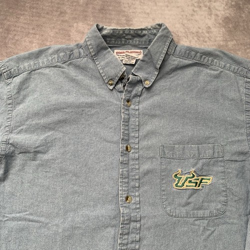 Vintage USF Bulls Denim Shirt Size L University South Florida Button Up Jean - Picture 2 of 12