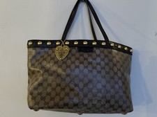 Gucci Babouska Tote Medium in tela rivestita a rete GG e bordo in pelle marrone