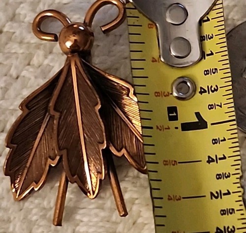 Vintage BELL Trading Post Copper Insect Fly Bug Brooch Pin Leaf and Earrings - Picture 9 of 9