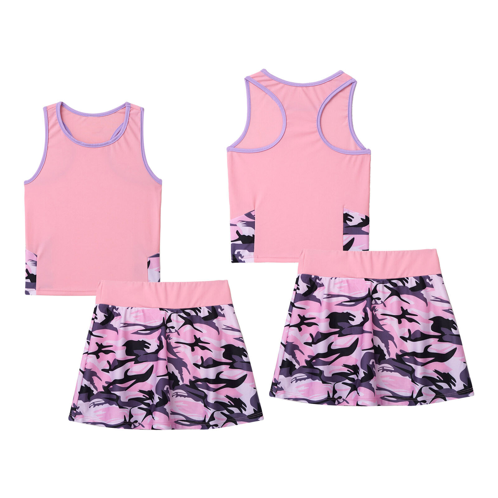 Girls Tennis Golf Outfits School Sports Sleeveless Tank Top Skirts with ...