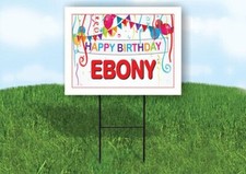 EBONY HAPPY BIRTHDAY BALLOONS 18 in x 24 in Yard Sign Road Sign with Stand