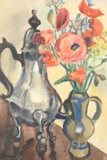 Still Life, Watercolor by Josef P. KRONENBERG, Framed