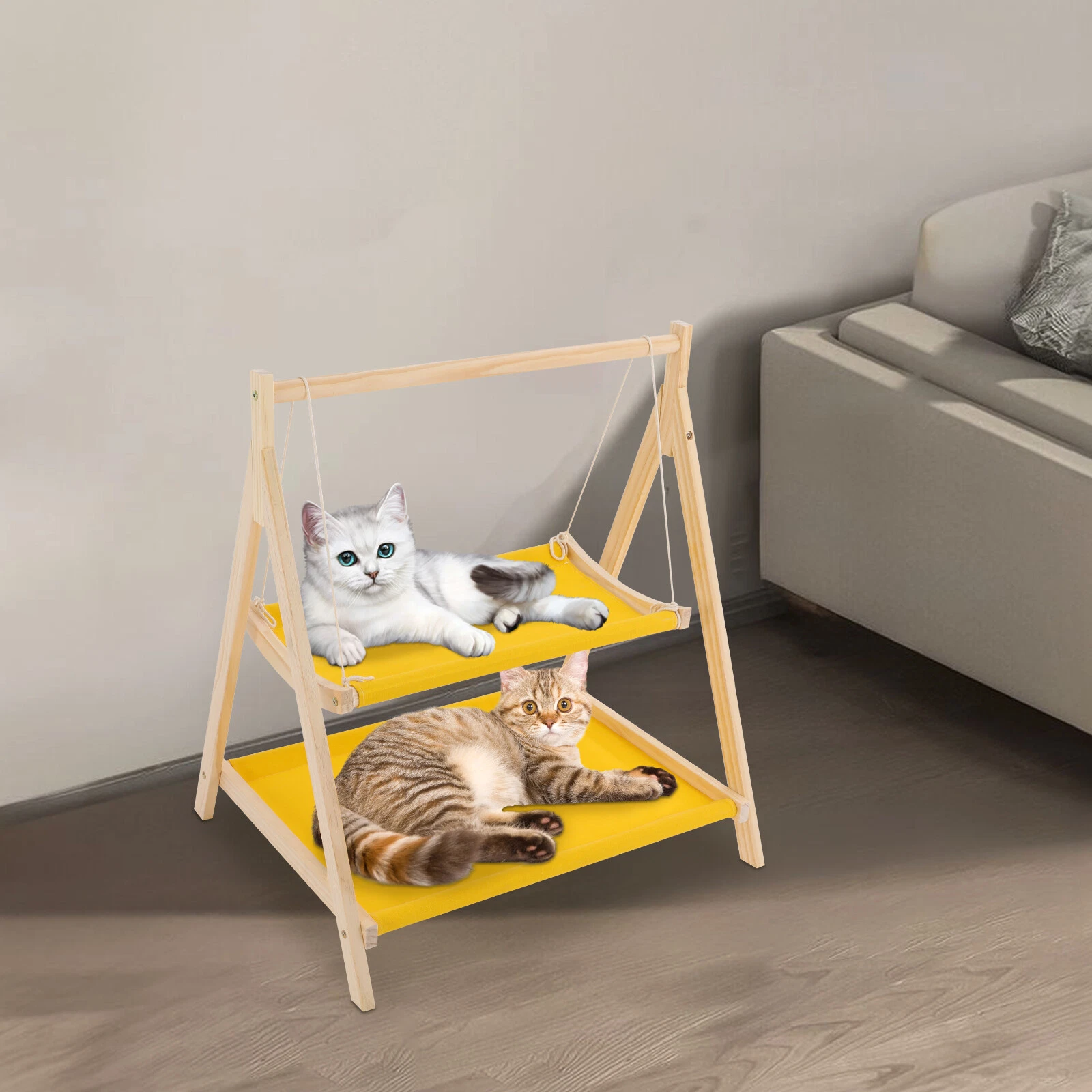 Yellow Double Layer Cat Hammock Bed Floor Standing Cat Hammock Bed Pet Bed