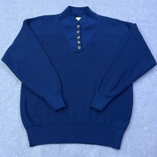 VTG Cabela's Sweater Mens Large Blue Henley Button Ribbed Mock Pullover USA Made