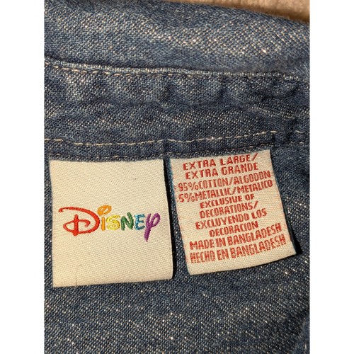 Disney Sparkle Denim Shirt Mickey Mouse Christmas Embroidered Holiday XL VTG - Picture 4 of 8