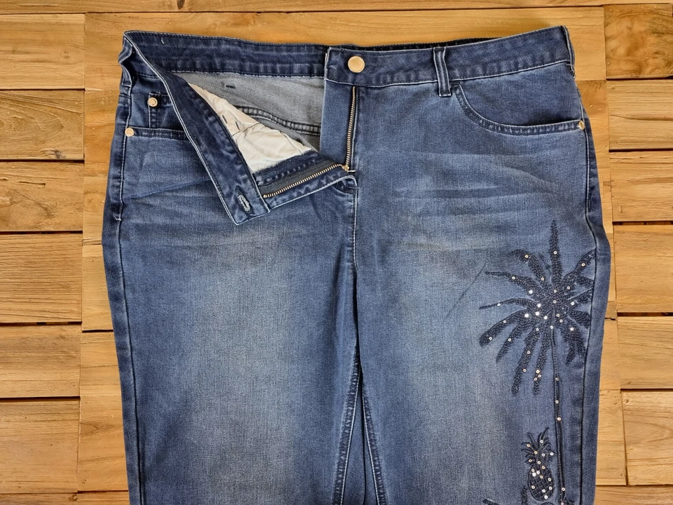 Alba Moda Jeans Hose Damen Größe 34 42 Strasssteine Bestickt blue denim - Bild 3 von 4