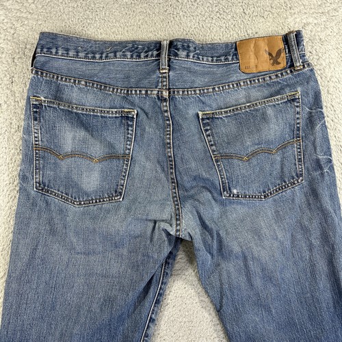 American Eagle Jeans Mens 34x32 Blue Denim Pants Original Boot Distressed Rodeo - Picture 4 of 10