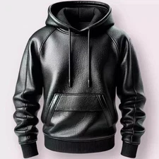 Men's Black Premium Leather Hoodie Handmade Genuine Lambskin Leather Jacket