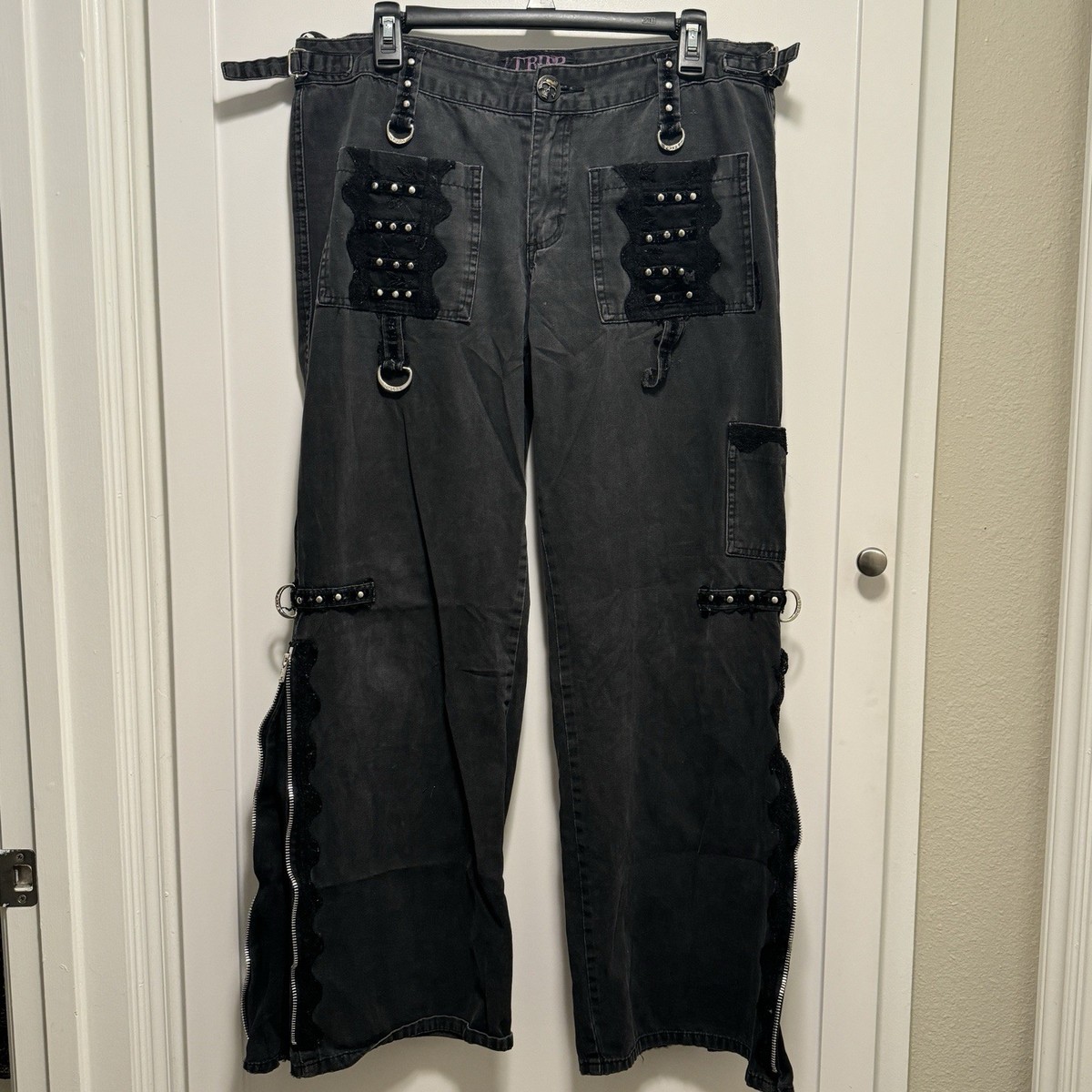 Tripp NYC Black Studded Lace 100% Cotton Black Wide Leg