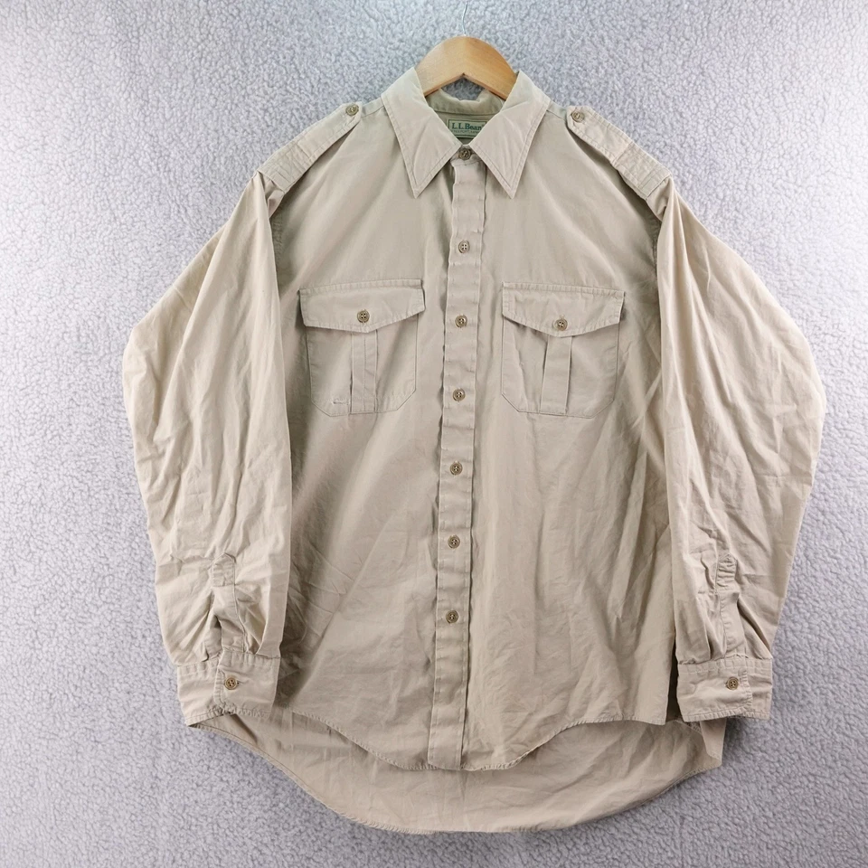 Vintage USA Made LL Bean Mens XL Khaki Long Sleeve Button Up Shirt Pockets Camp - Image 2 of 4