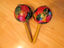 Vintage Souvenir Pair of Hand Carved Hand Painted Maracas Florida