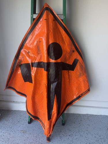 Utility Work Ahead & Flagger Construction Signs with Stands, Orange Set ...