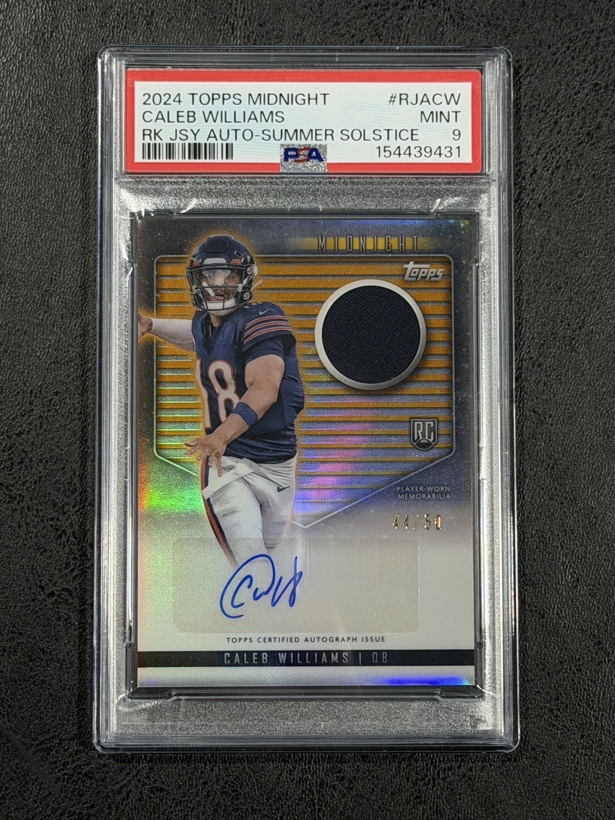 2024 Topps Midnight Caleb Williams 44/50 RC Patch & Auto Summer Solstice PSA 9