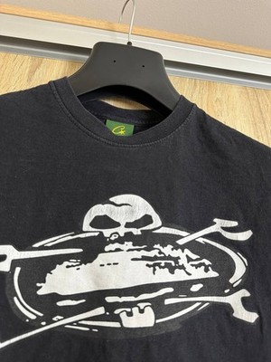 90s Corteiz Alcatraz Big Art Logo Washed Black T Shirt Tee Skull