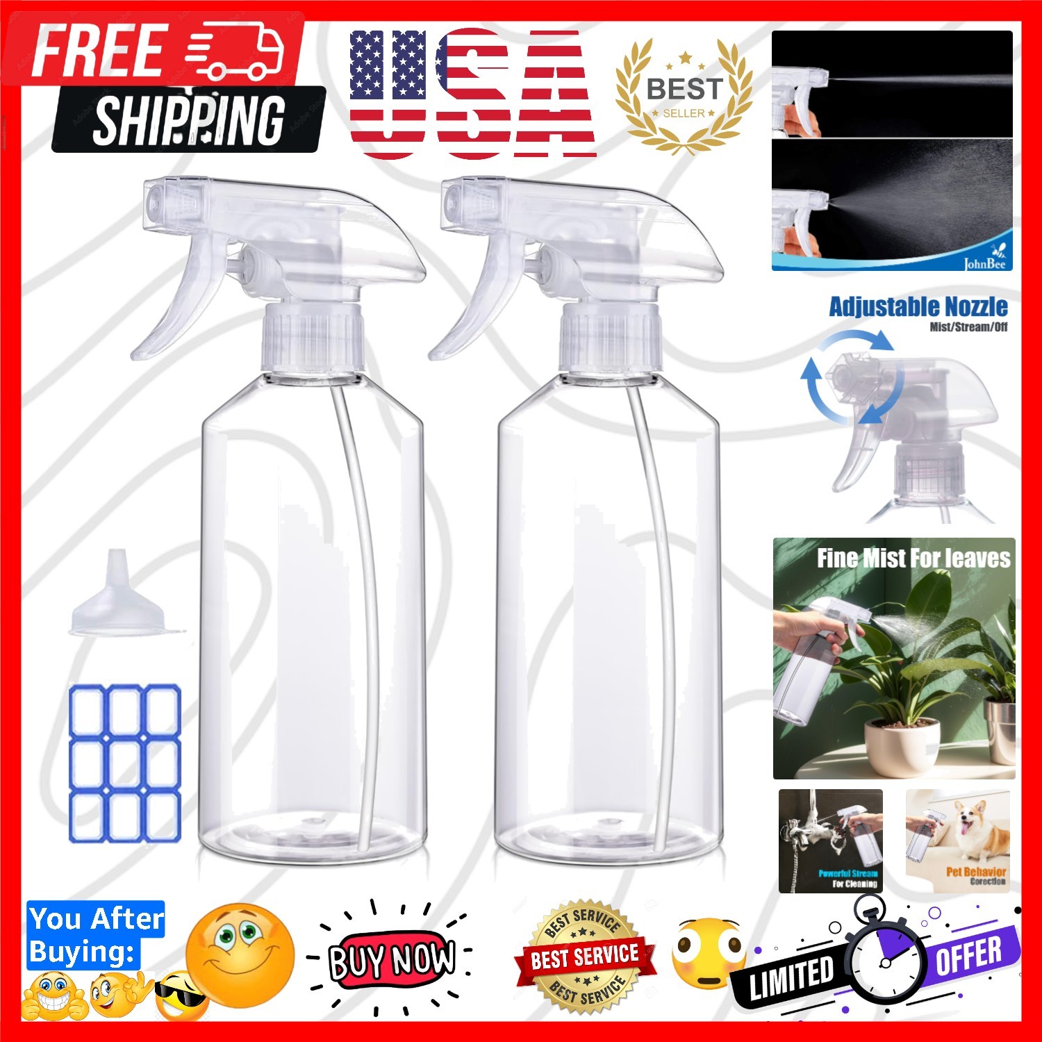 Spray Bottles - 16.9oz/2Pack -  Adjustable Spray Bottles for Cleaning - No Le...