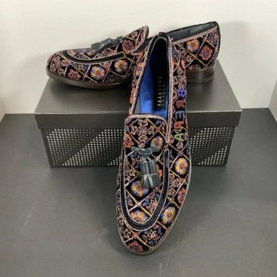 Fratelli Rossetti Men s Velvet Embroidered Tassel Loafers Size 9.5 Made in Italy