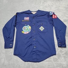 VTG Boy Scouts Of America Shirt Boys L Blue Official Uniform Patches Montana