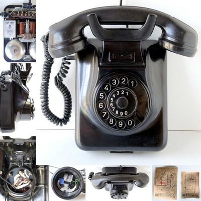 Bakelit Telefon W49 Wandtelefon Wählscheibentelefon schwarz Fernsprecher Post
