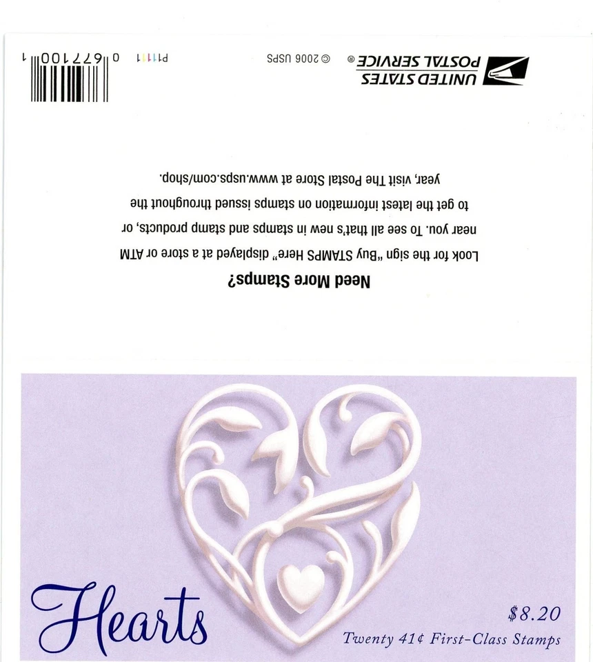 2006 - Hearts 41cents Twenty Stamps Self-adhesive Stamps Booklet Brand New - Image 2 of 2