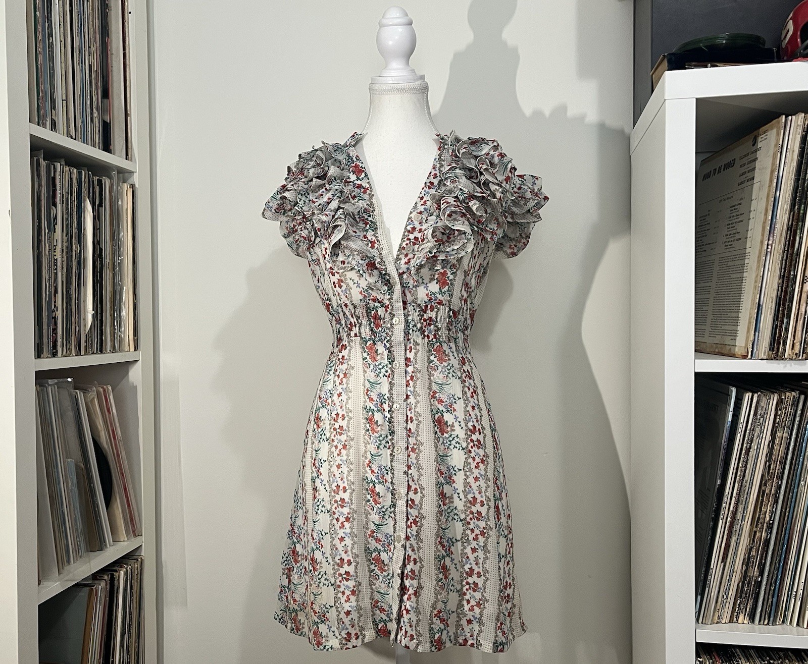 Y2K Twenty One Ruffle Boho Prairie Cottage Floral Tie Back Mini Dress Women’s S