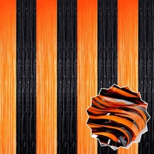 6 Pack 3.28x6.6 ft Black Orange Foil Fringe Curtains Tinsel Streamer Backdrop