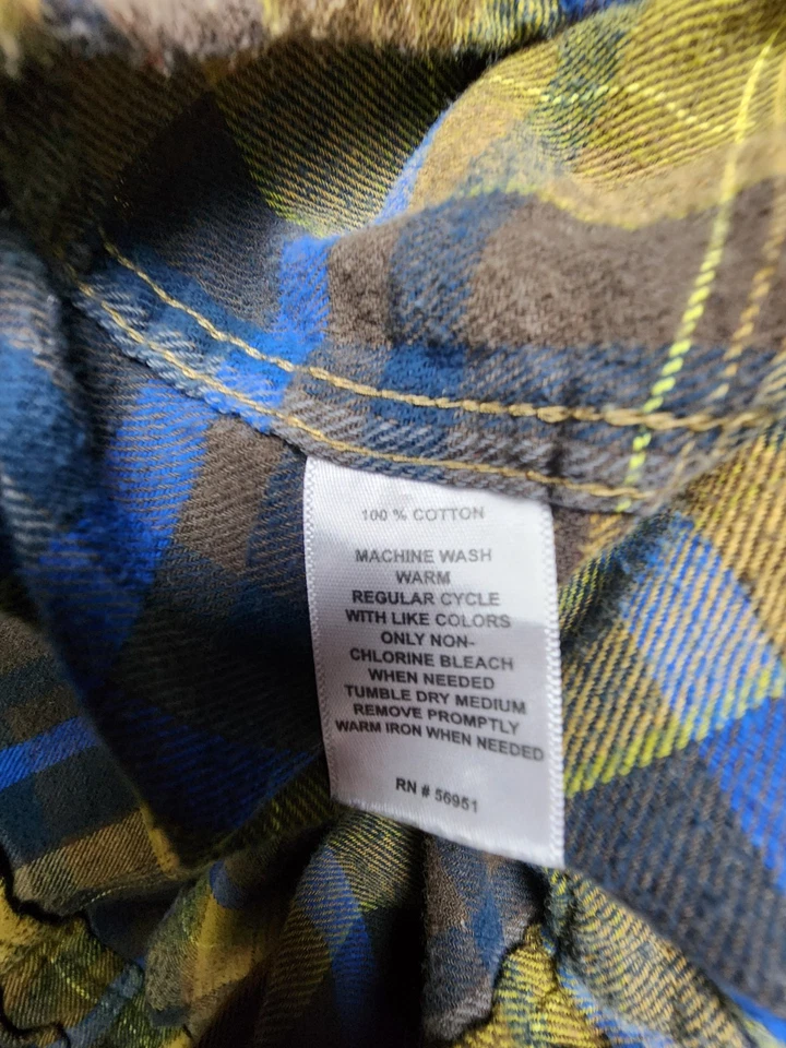 Camisa masculina Northcrest flanela ao ar livre XL alta azul e marrom xadrez botão para baixo - Imagem 4 de 4