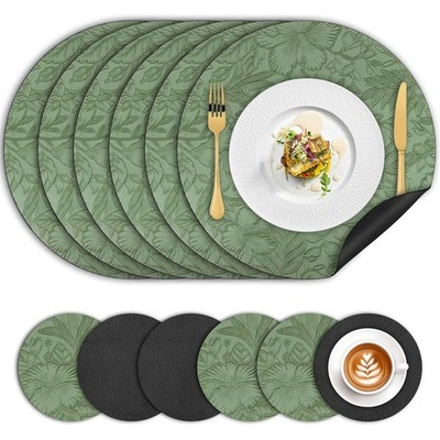 Tischsets und Untersetzer 6er Set, Doppelseitige PU Leder Platzsets (34cm) Hitzebeständig