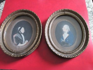 Pair Antique Early 1800s Hand Painted W.C. PORTRAITS Captain W.C. FORSTER