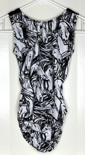 Foxy's Adult Small AS S Gymnastics Leotard Black White Horses Print