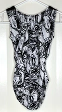 Foxy's Adult Small AS S Gymnastics Leotard Black White Horses Print