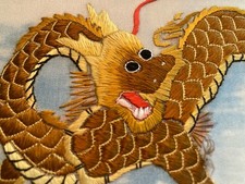 Embroidered Golden Dragon Artwork Signed & Matted for 8” x 10” frame 