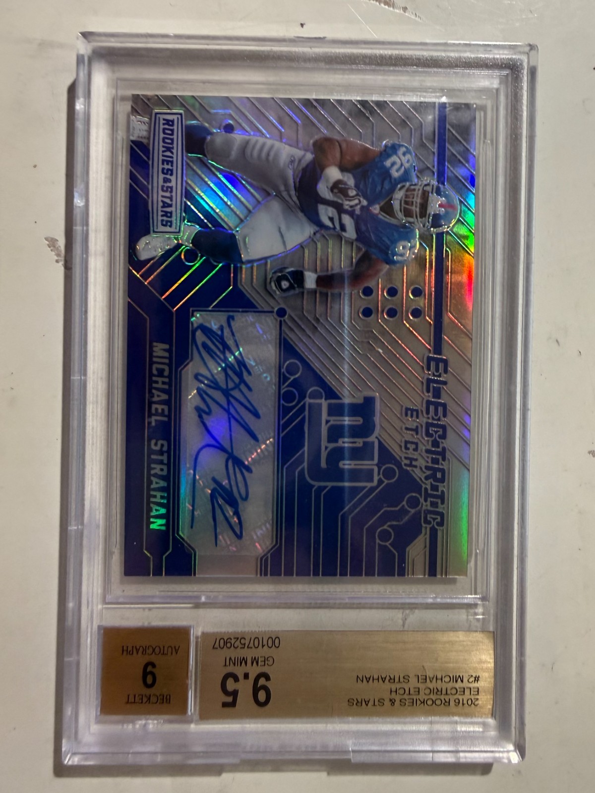 Michael Strahan AUTO /25 Electric Etch 2016 Rookies and Stars Beckett 9.5