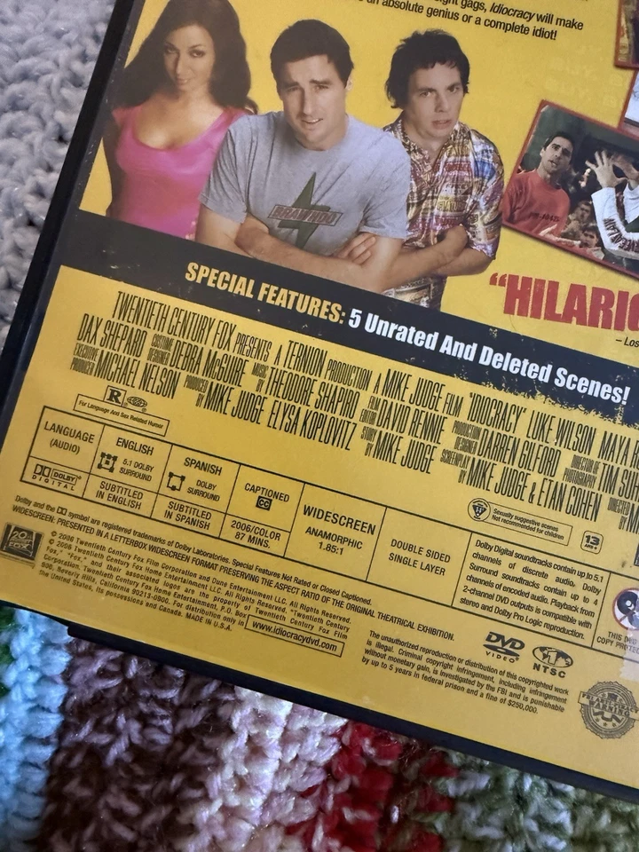 Idiocracy (DVD, 2006) Mike Judge Luke Wilson Dark Comedy⭐️⭐️⭐️⭐️ Foto 3 de 4