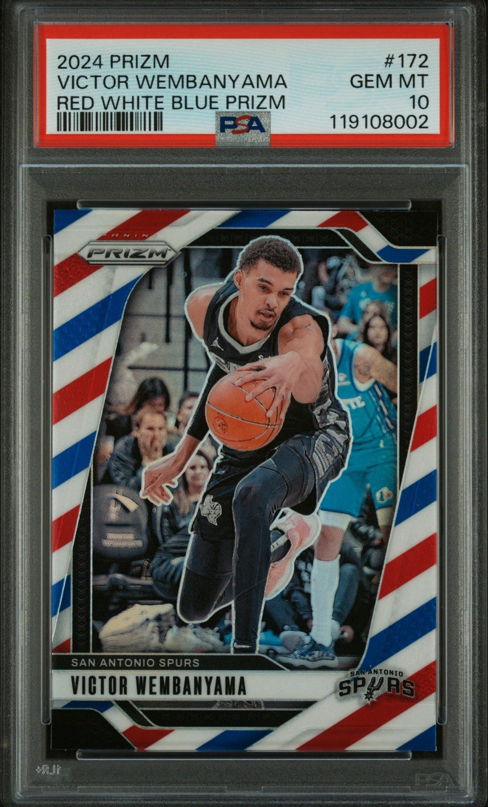 PSA 10 2024 PANINI PRIZM 172 VICTOR WEMBANYAMA Red White Blue Holo POP/10 🔥🦄