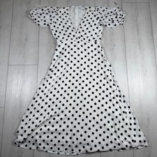 Faithfull The Brand Women's 2 White Black Polka Dot Chic Maxi Dress Puff Sleeve